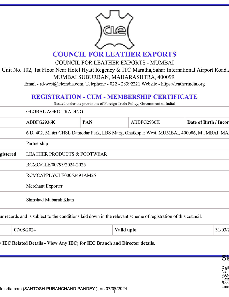 global agro trading cle rcmc certificate